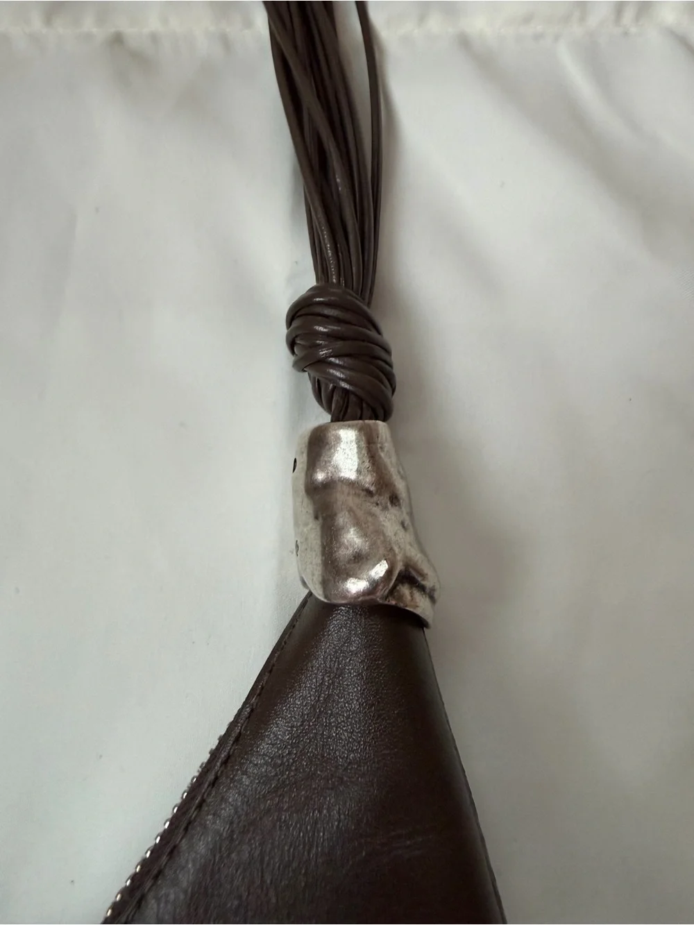 STAUD Olive Green Leather Knotted-Handle Hobo with Silver Accents
